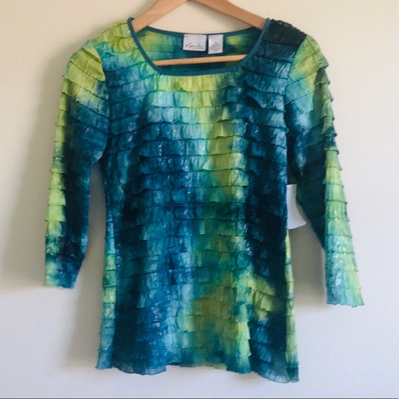 KIM ROGERS RUFFLED LAYERED BLOUSE TOP - Picture 2 of 8